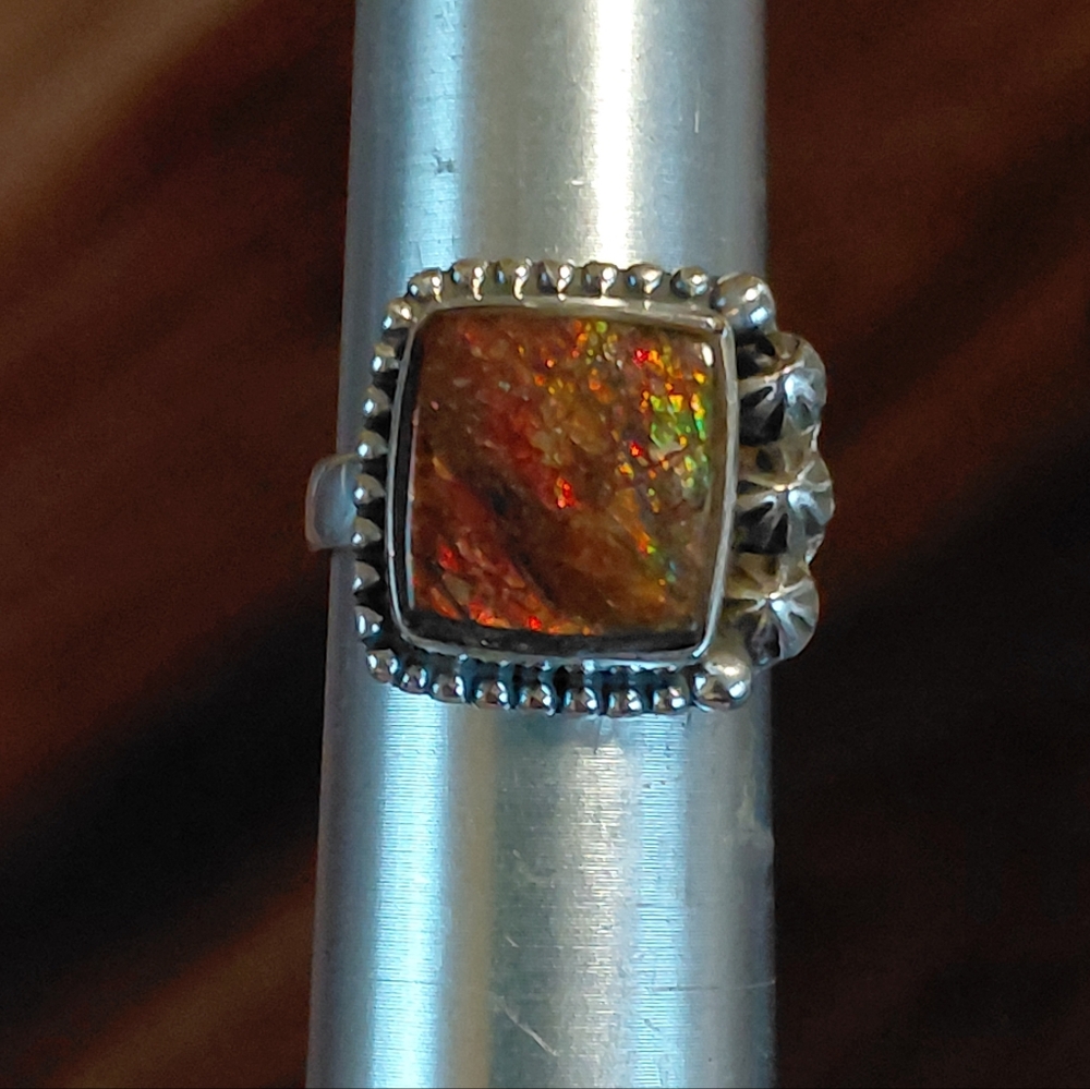 Fiery Ammolite Sterling Silver Ring Size 6 - Picture 13 of 13